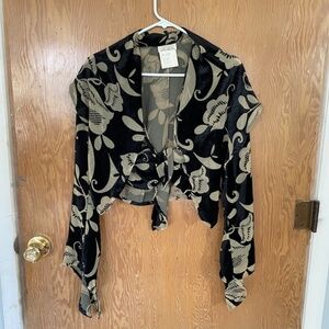 Vintage MATSUDA Japenese burnout velvet tie-front blouse, jacket - 1980s